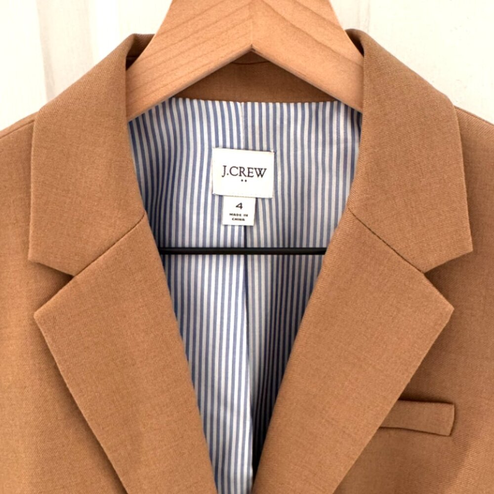 J.Crew Factory Original Schoolboy Blazer Woman Size 4 Tan Camel / Wool Blend - Picture 3 of 8